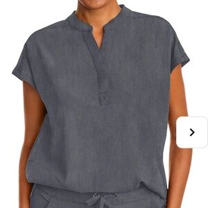 Healing Hands Purple Label Journey Mandarin Collar Boxy Top size Sm Heather Grey